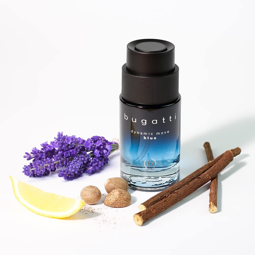bugatti Parfum pour homme Dynamic Move Blue 100ml I Eau de Toilette pour homme aromatique et citronnée avec une combinaison vivifiante de lavande, citron – Image 2