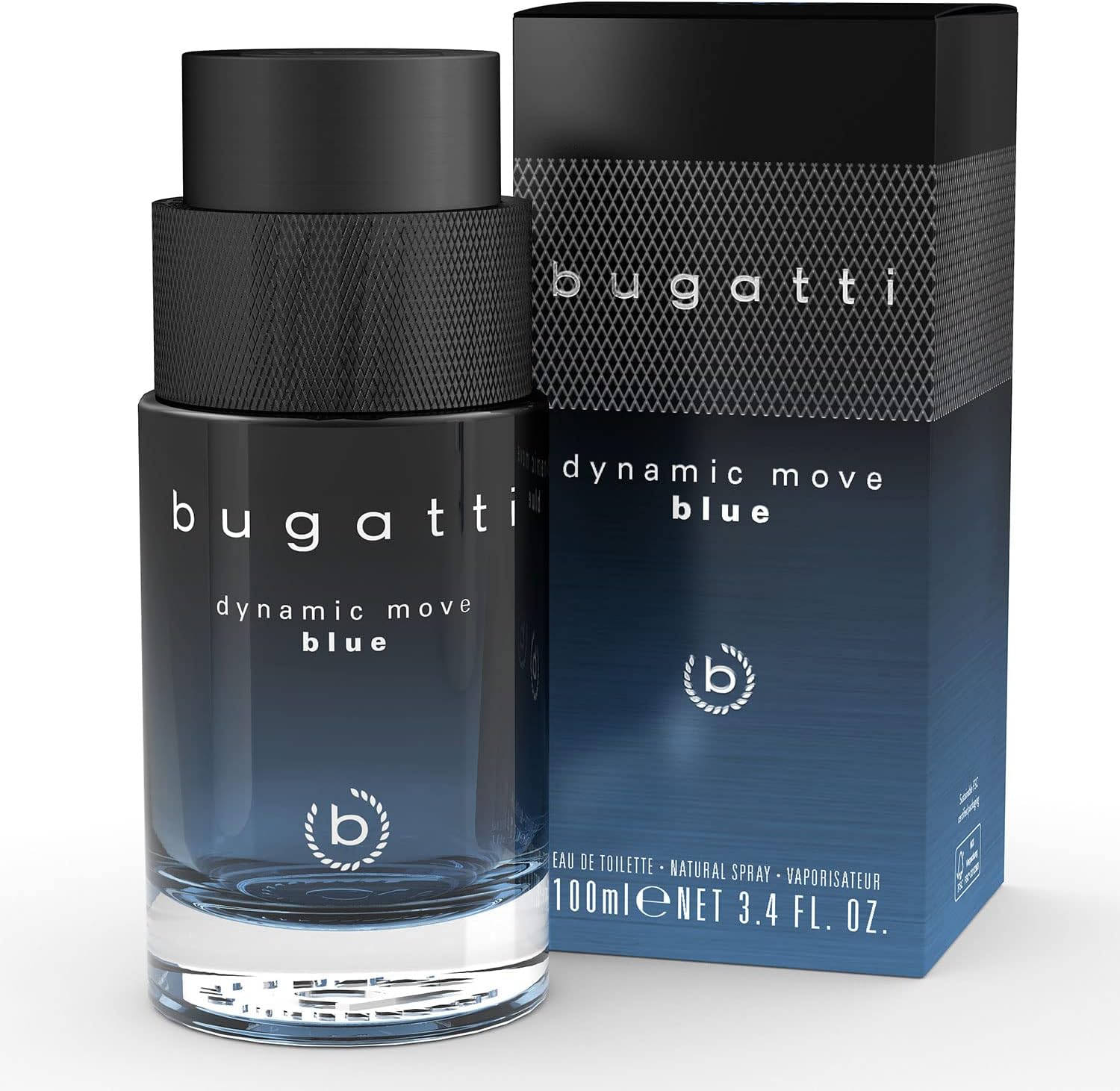bugatti Parfum pour homme Dynamic Move Blue 100ml I Eau de Toilette pour homme aromatique et citronnée avec une combinaison vivifiante de lavande, citron
